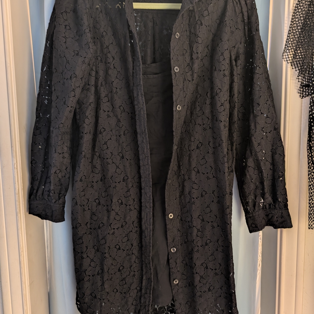 Black Lace Button-Up Shirt